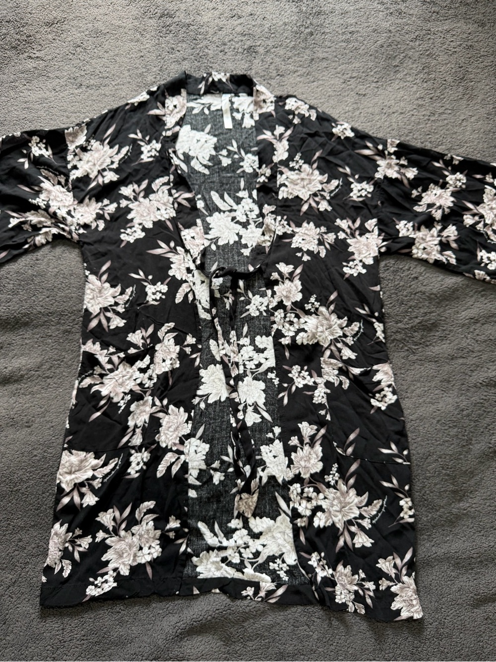 Spiritual Gangster Floral Kimono OS Black White Rayon Duster Robe Boho Beach